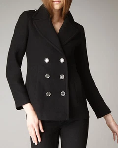NWT BURBERRY BRIT Tumblebridge Black Double Breasted Peacoat Coat US 12P, UK 14P - Picture 1 of 12