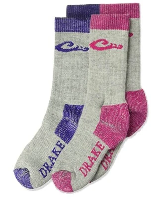 Drake Girls Youth Outdoor Boot Merino Wool Cushion Crew Colorful Socks 2 Pair - Image 1 of 4