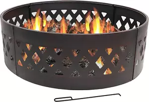 36-Inch Outdoor Fire Pit Ring with Poker - round Heavy-Duty Steel Fire Ring for - Picture 1 of 12