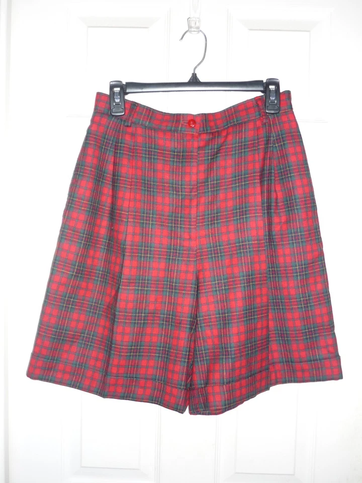 Pantalones Cortos Largos de Lana Tartán a Cuadros Rojo Talbots, Vacaciones de Navidad, Bolsillos, Talla 12P Foto 1 de 4
