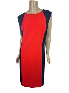 Tahari Size 16W Red & Navy Blue Sleeveless Sheath Dress Polyester Blend - Picture 1 of 5