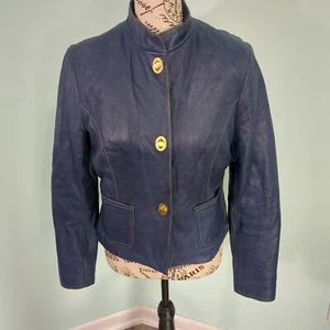 Wilsons Leather Donna Giacca blu bottoni oro pelle studio small - Foto 1 di 6
