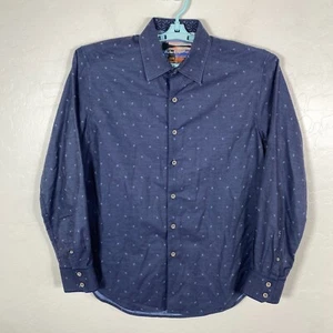 Robert Graham Shirt Mens Medium Blue Flip Cuff Paisley Polka Dot Classic Fit - Picture 1 of 10