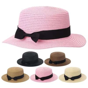 Womens Sun Beach Straw Boater Hats Panama fedora Wide Brim Packable Summer Cap - Picture 1 of 17