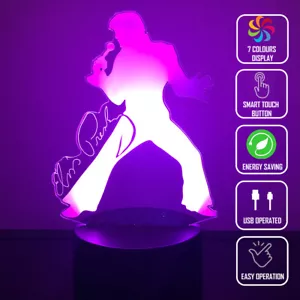 ELVIS PRESLEY ROCK N ROLL 3D Acrylic LED 7 Colour Night Light Touch Table Lamp - Picture 1 of 7