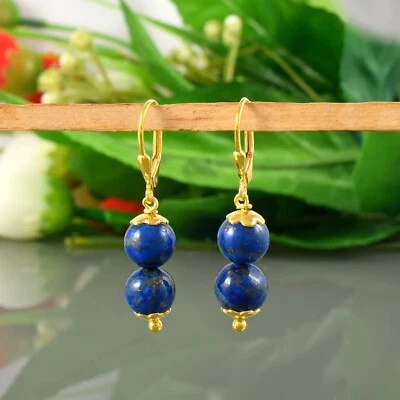 Naturale Lapislazzuli 8mm Rotondo Goccia Leaver Retro Fatto a Mano Da Parure Per - Immagine 1 di 3