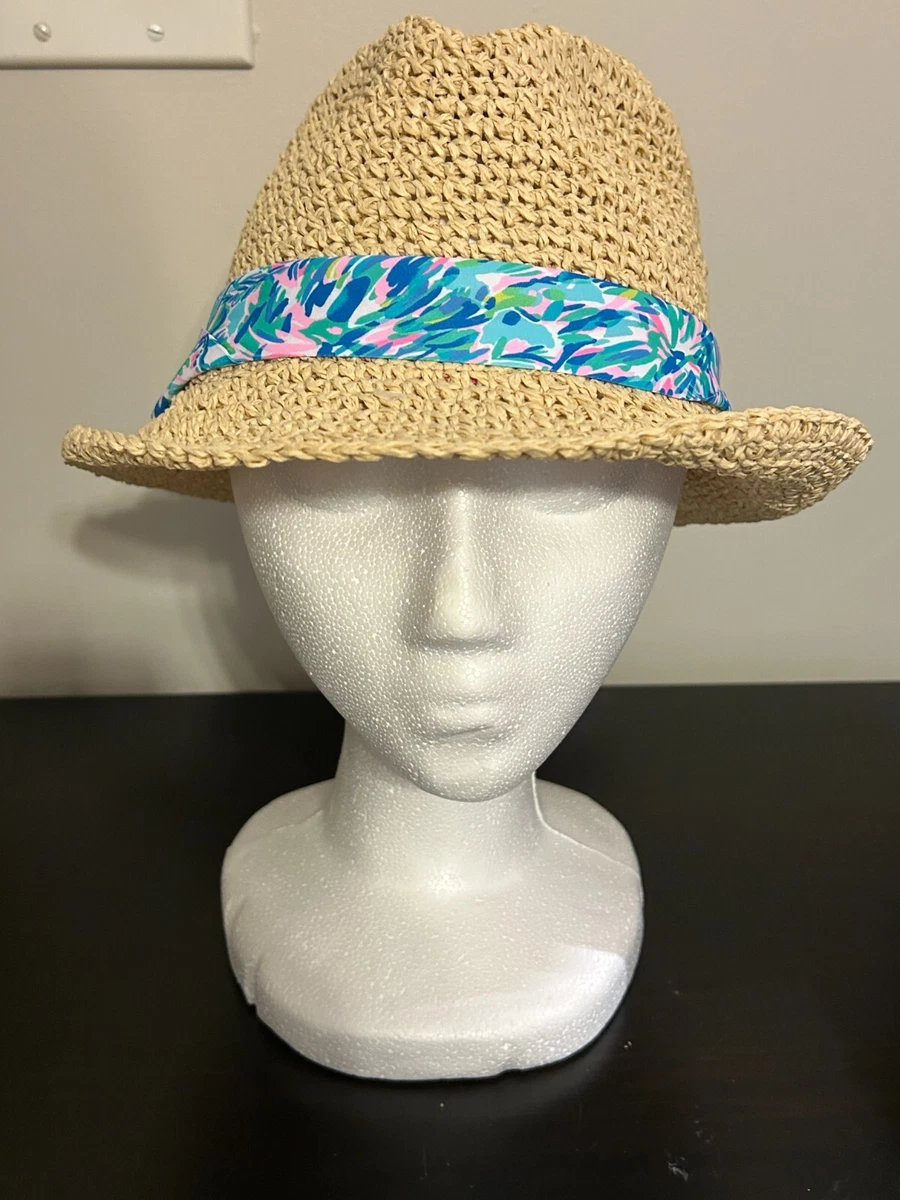 Womens LILLY PULITZER Natural Straw Fedora with Blue / Pink  display picture 2