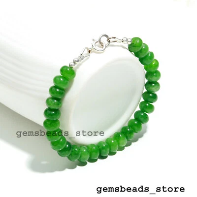 925 Sterling Silber grüner Chrysopras Quarz 8-9 mm glattes Rondell Armband 7 ... - Bild 1 von 4