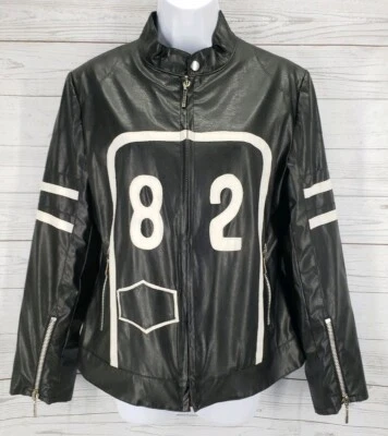 Baba Joon Medium Motorcycle Jacket Black White 82 Full Zip Lined - Image 1 of 4
