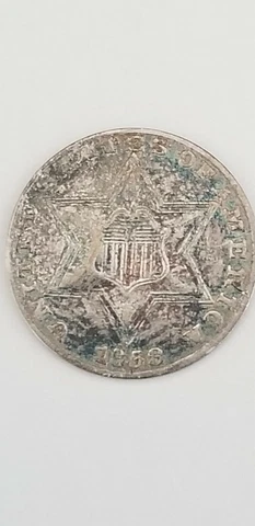 1858 Three Cent Silver Piece XF Cover