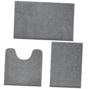 3 Pieces Bathroom Rug Set, Absorbent 32"x20"+ 24"x17"+ U Shape 20"x20" Grey - Picture 1 of 8