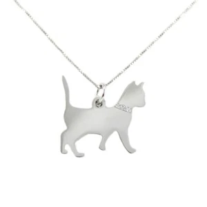 Collana con pendente gatto coda alzata in argento 925 ‰ collarino glitterato - Foto 1 di 6