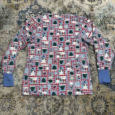 CREST COTTON CHRISTMAS Snowman And  Tree  XS  LONG-SLEEVE SCRUB TOP  WOMENS - Image 1 of 4
