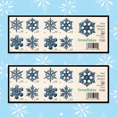 #4105-4108 Holiday Snowflakes 39¢ - Christmas 2 Books x 20 = 40 Stamps FV$15.60 - Image 1 of 4