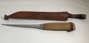 Vtg J Marttiini Finland Fishing Filet Knife & Leather Sheath Stainless Steel - Picture 1 of 12
