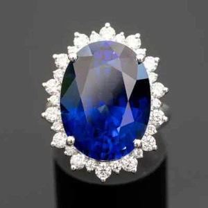 8.76 Ct Natural Sapphire Diamond Engagement Awesome Ring 14K Solid White Gold - Picture 1 of 7