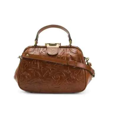 PATRICIA NASH GRACCHI SATCHEL TAN LEATHER CROSSBODY/PURSE BAG NWT ROSE TOOLED - Image 1 of 4