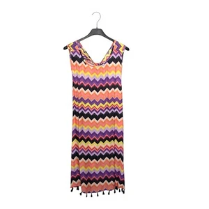 Seafolly Orange Purple Chevron Silk Blend Geo Tassel Mini Dress - Size S 10 - Picture 1 of 12