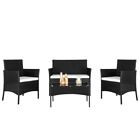 2pcs Arm Chairs 1pc Love Seat & Tempered Glass Coffee Table Rattan Sofa Set Blac
