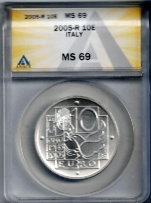 2005 Italy Silver 10 Euro 60TH Anniversary of UN ANACS Certified MS69 Coin - Image 1 of 2