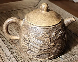 OLD VINTAGE-ANTIQUE HAND MADE YIXING CHINESE HAND CARVED SCENIC TEAPOT - Picture 1 of 24