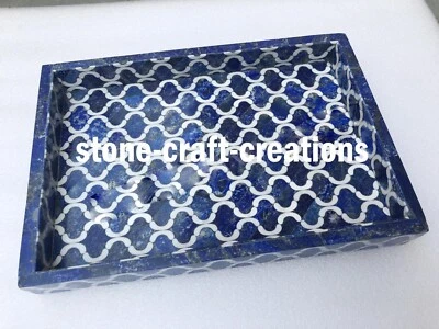 Bandeja de mármol de 12""x8"" con incrustación de lapislázuli hermosa ocasión artística regalola Foto 1 de 4