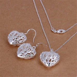 Fashion Silver wedding Pretty 925 lady Heart women Earring Necklace set new S108 - Picture 1 of 1