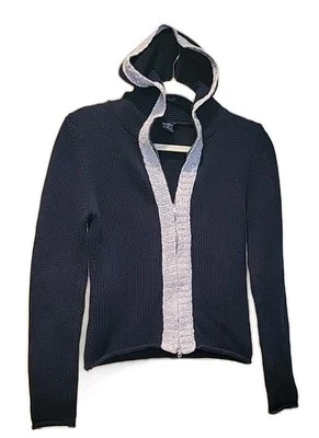 Cárdigan suéter Boston Proper para mujer azul marino con capucha ribete de lentejuelas tejido cremallera completa XS Foto 1 de 4