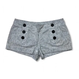 Y2K Express Beige Low Rise Linen Cotton Mini Shorts Button Front Women's Size 4 - Picture 1 of 5