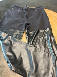 ABERCROMBIE + FITCH 90’S STRAIGHT ULTRA HR BLACK DENIM FAUX LEATHER 33/16R - Picture 1 of 6