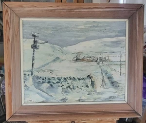Óleo a bordo paisaje rural en invierno borde nieve Barbara Hope 64x54 cm - Imagen 1 de 24