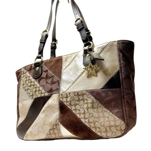 Coach Tasche Handtasche Patchwork Signatur Canvas Leder Damen AUS JAPAN - Bild 1 von 10