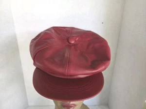 Red Leather Newsboy Hat New York Winner Unisex Beret Gatsby One Size Unlined USA - Picture 1 of 11