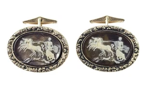 VTG Incolay Cameo Cufflinks Helios the Sun God Horses & Chariot - Picture 1 of 6