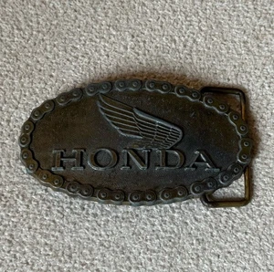 Vintage 1970’s Honda WINGS Brass Tone Belt Buckle Motorcycle Chain - Picture 1 of 3