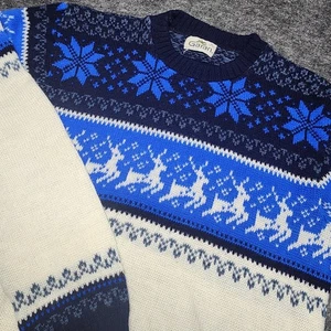Vintage Garan Youth Christmas Sweater Snowflake Reindeer Fairisle XL USA Made - Picture 1 of 9