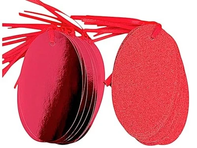 YLAB 20 Red Luxury Oval Gift Tags – 10 Glitter & 10 Foil – Pre-Attached Red String