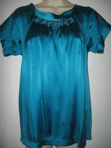 Blusa Rebecca Taylor Seda V Back con Corbata Cuentas Embellecida Top Azul 4 EE. UU. - Imagen 1 de 6