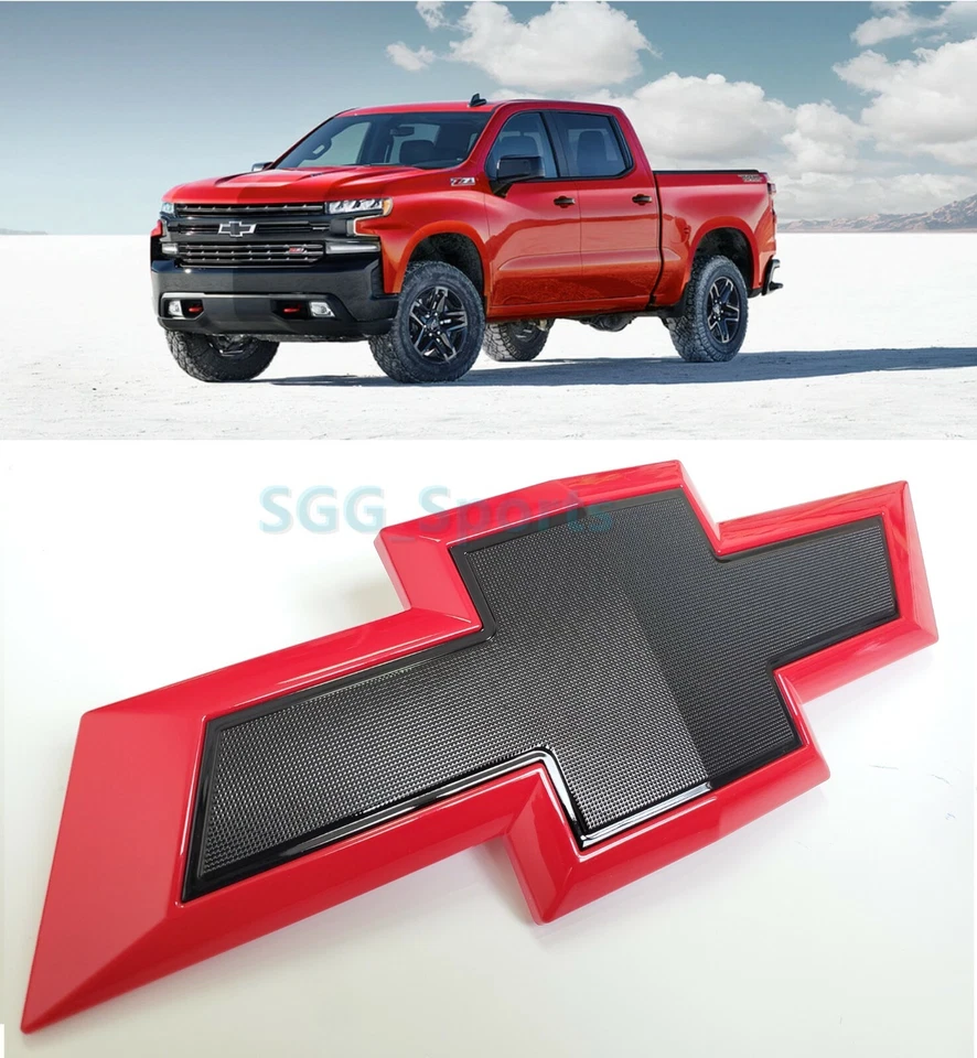 Chevrolet Silverado 1500 2019-2021 pajarita parrilla delantera emblema rojo brillante negro  Foto 1 de 4
