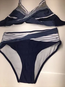 Zando Two Piece Blue And White Striped Bikini Size Small - Picture 1 of 5