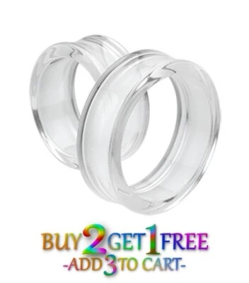 Pair 8g-50mm CLEAR ACRYLIC TUNNELS Double Flare Gauges Solid Saddle Ear 1044 - Image 1 of 4