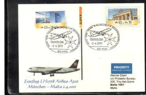 LUFTHANSA FFC ERSTFLUG MÜNCHEN - MALTA 2011 ATM STATIONERY - Picture 1 of 2
