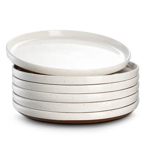 8.5" Dessert Plates Ceramic Salad Plates With High Rim Porcelain Plates Set Of 6 - Picture 1 of 9