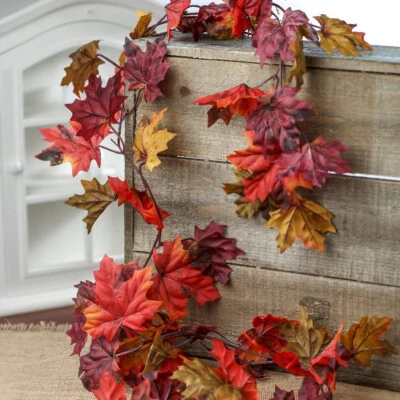 Set of 2 Autumn Artificial Silk Maple Leaf Garlands - 6 Feet, each - Image 1 of 4