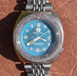 Seltene Vintage AQUA LUNG U.S Taucher Quarz Uhr Edelstahl Original Band - Bild 1 von 12