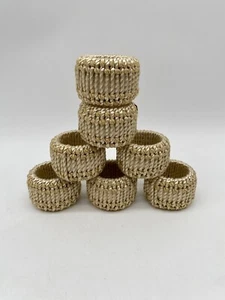 Nautical Woven Braided Rope Napkin Rings Set 7 Light Tan Boho Natural - Picture 1 of 4