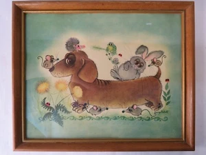 George Buckett Dachshund Rabbit Frog Print Vintage 1964 11" L - 9" H - 13/16" W - Picture 1 of 4
