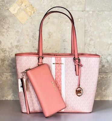 MICHAEL KORS JET SET TRAVEL MEDIUM TOTE SHOULDER BAG + WALLET MK SHERBERT MULTI - Image 1 of 4