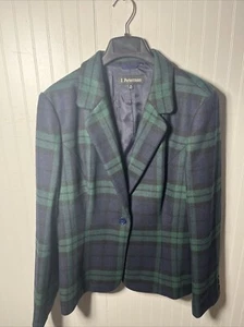 J. Peterman Company Wool Blazer Jacket Plaid Green Blue Black Size 16 Vintage - Picture 1 of 15