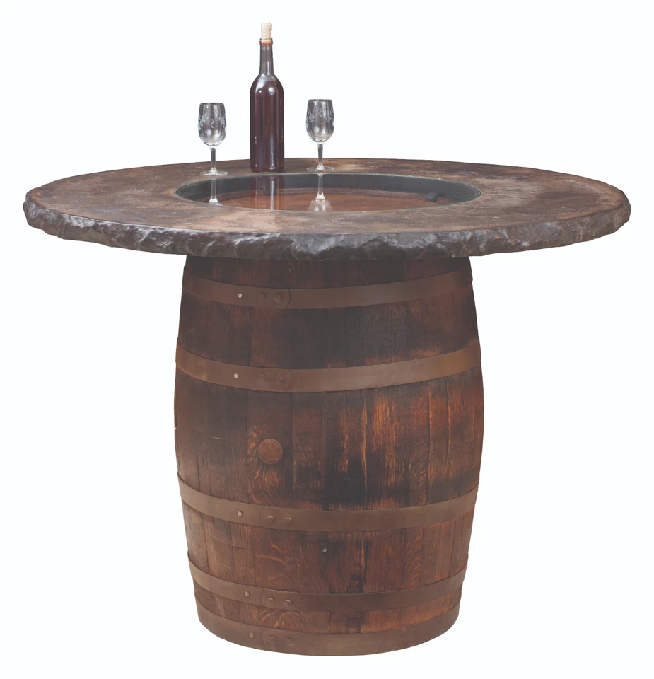 Круглый бетонный обеденный стол Amish Rustic 48 дюймов с бочонком для виски на открытом воздухе - Изображение 1 из 1
